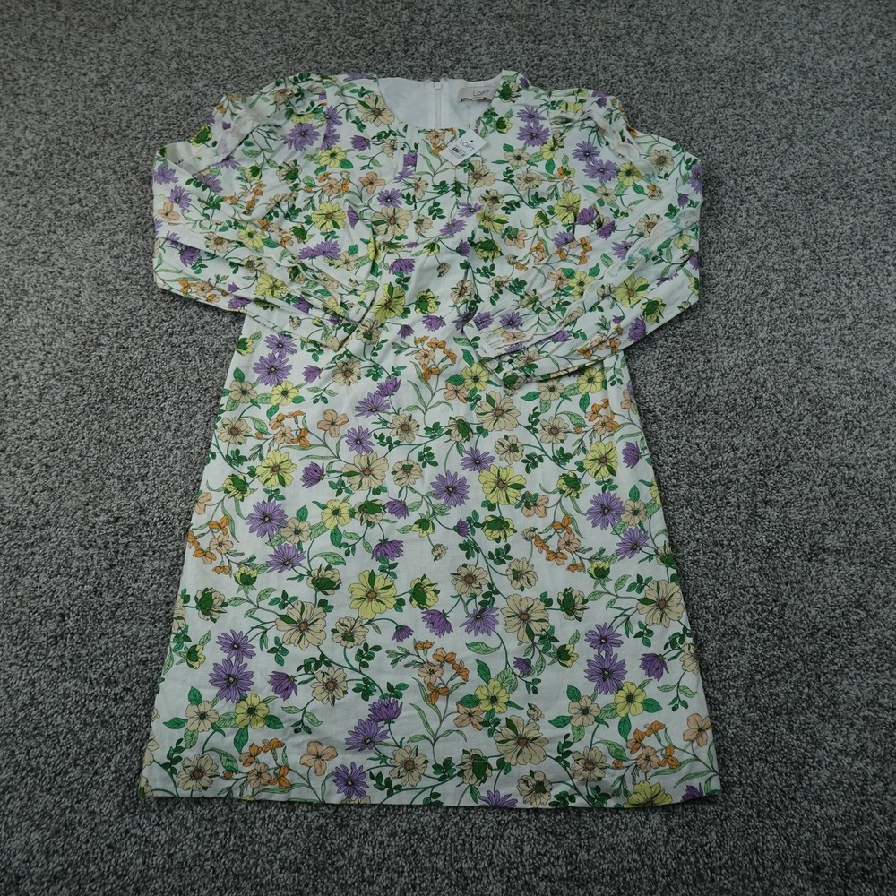 NEW LOFT Dress Womens 0 Multicolor Floral Print Linen Puff Sleeve Shift Short